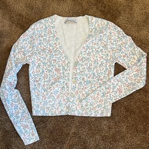 Zara Cardigan. Sweet Feminine Print of pink and blue forget-me-nots